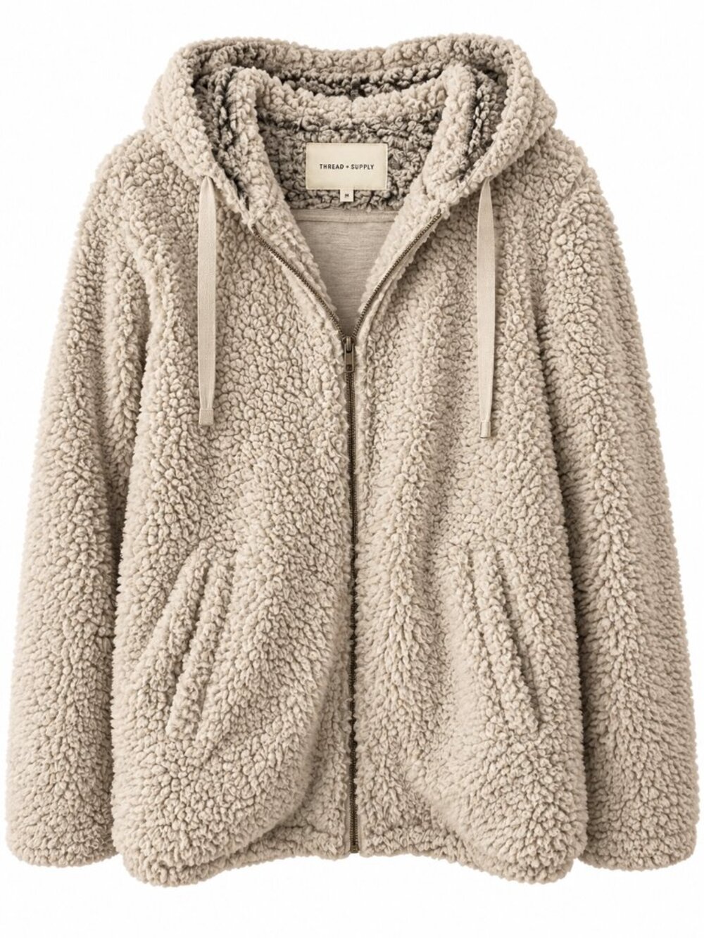 Thread + Supply Light Grey Sherpa Fleece Zip Up Hoodie